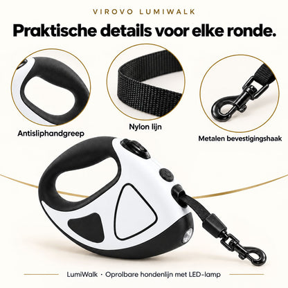 Antisliphandgreep, nylon lijn en metalen bevestigingshaak van de witte LumiWalk.