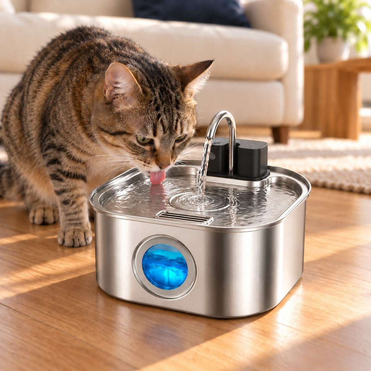 Virovo PureFlow 3,2 liter drinkfontein bij een kat