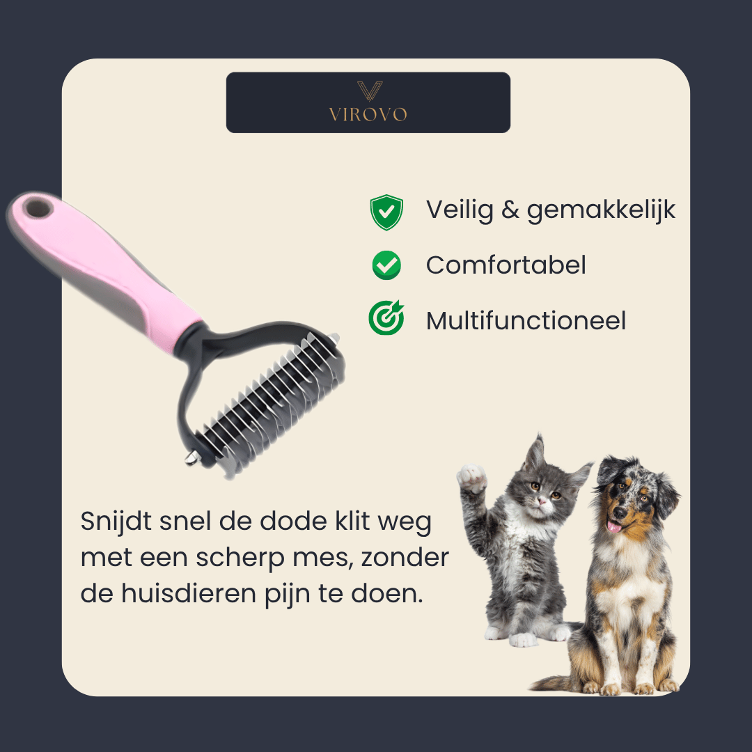 Virovo DuoComb dubbelzijdige kam voor ontklitten en losse ondervacht