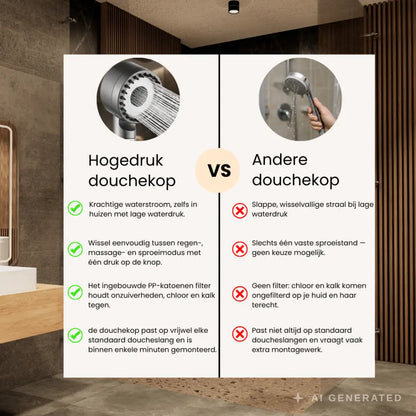 Hogedruk Douchekop Met 3 Sproeistanden en Waterfilter