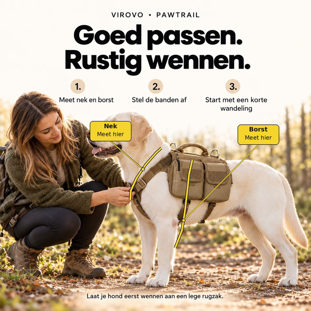 PawTrail pasvorm: gele aanduidingen voor het meten van nek- en borstomtrek