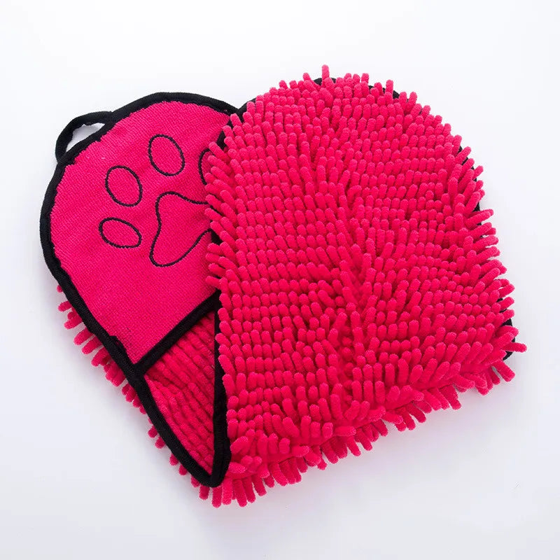 Rood-roze Virovo DryGrip hondenhanddoek met handzakken